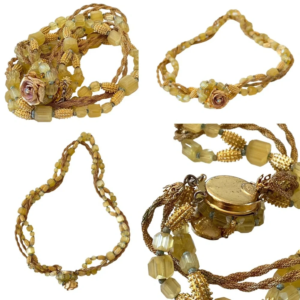 VINTAGE HATTIE CARNEGIE GLASS BEADED THREE STRAND TORSADE NECKLACE 20 3/4” - Picture 2 of 16